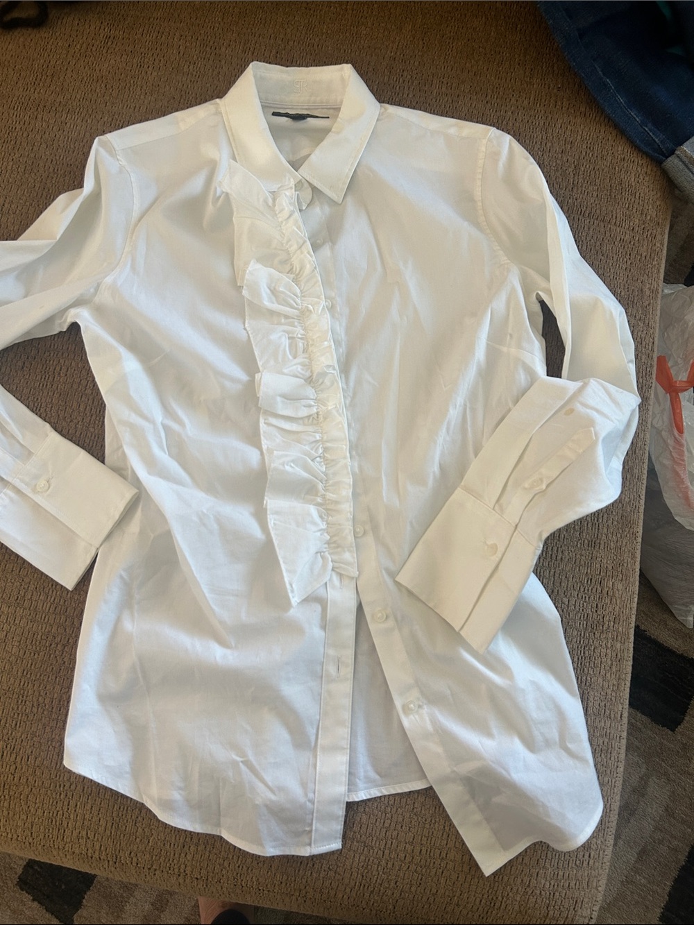 Women’s Stretch Ruffle Front Button-Up Shirt - Classic Dress Top